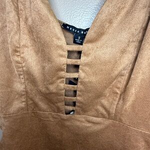 Haute Monde velvet Tan Cream Sleeveless Cut-Out Bodysuit